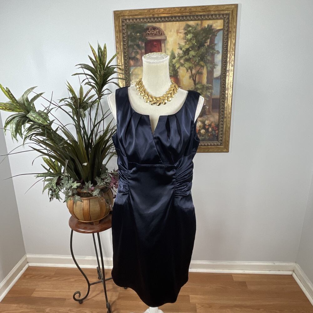 Adrianna Papell Boutique Women 12‎ Satin Navy Blue Sleeveless Cocktail Dress